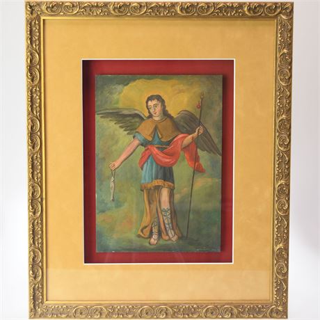 Mexican Retablo Archangel San Rafael Circa 1880