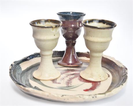 Stoneware Tray and Chalices