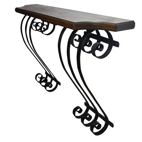 Vintage Wall Mounted Wrought Iron and Wood Table