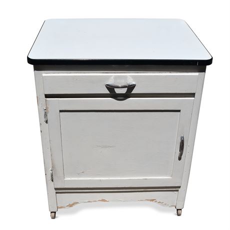 Cabinet With Enamel Top On Casters
