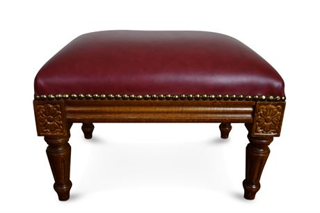 Vintage Carved Italian Leather Foot Stool