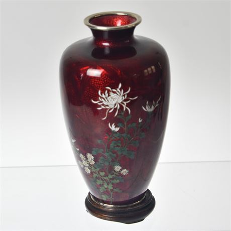 Vintage Fish-Scale Red Cloisonne Vase