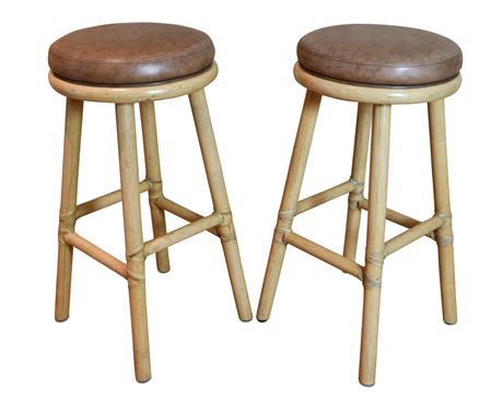 (2) Jansen McGuire Bar Stools with Beige Leather