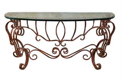 Ornate Iron and Glass Console Table