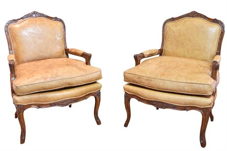 Pair of Carved Leather Armchairs by Baker