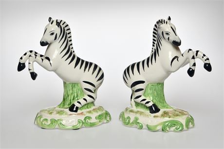 CHELSEA HOUSE PORCELAIN PORT ROYAL PAIR OF ZEBRA SCULPTURES