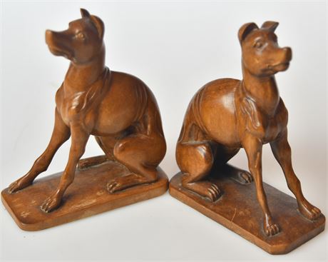 Pair of Hand Carved Dog Sculptures