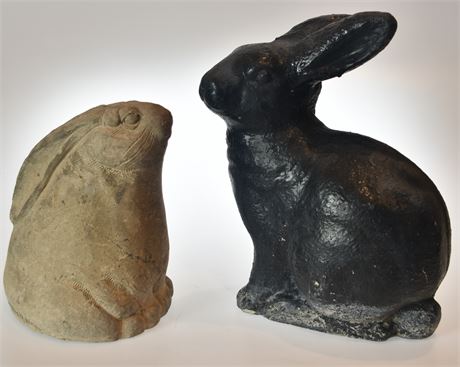 Pair of Concrete Rabbit Sculptures