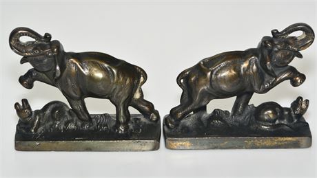 Antique Bronze Fighting Elephant Sculptures
