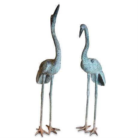 Patinated Metal (Copper?) Garden Cranes