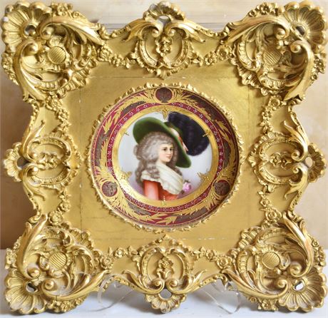 Victorian Hand Painted Gilded Plate in Ornate Frame