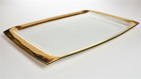 ANNIEGLASS 24KT GOLD ROMAN ANTIQUE 18" RECTANGULAR TRAY