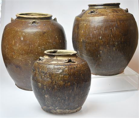 3 Artisan Crafted Stoneware Pots