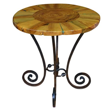 Artisan Wood Table With Inlaid Turquoise