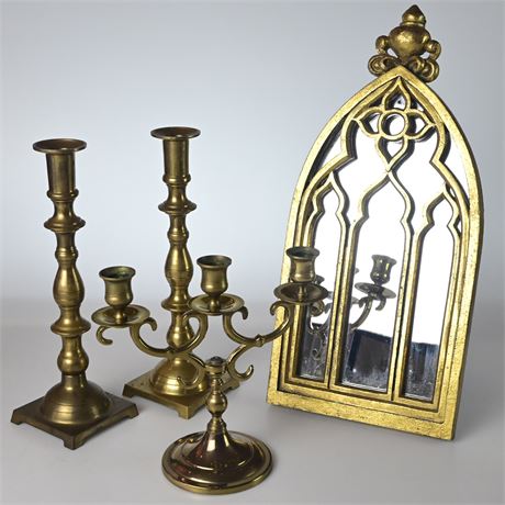 Set of 4 Brass Candlestick Holders