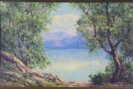 Jane L. Fox Lake Scene on Canvas