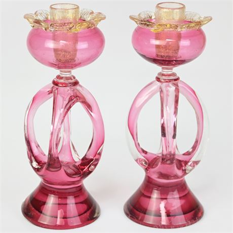 Pair of Artist Blown Candlesticks