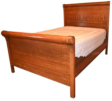 Antique Tiger Oak Scroll Bed