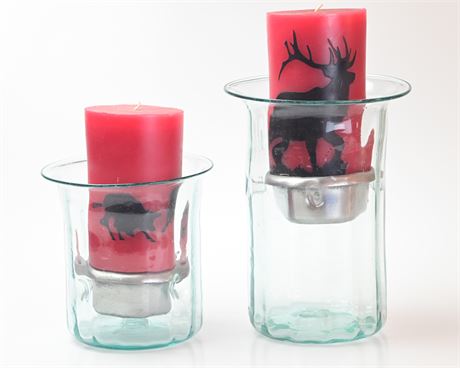 Pair of Hand Blown Pillar Candle Votives