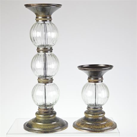 Glass & Bronzed Metal Pillar Stands