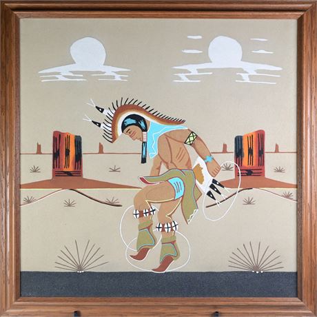 Large Navajo Sandpainting "Hoop Dancer"