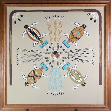 Large Navajo Sandpainting "Four Ways"