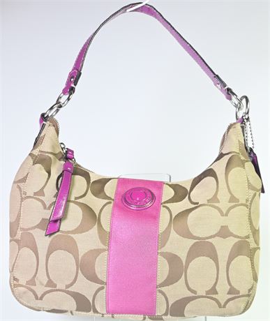 Coach Signature Stripe Convertible Hobo Bag