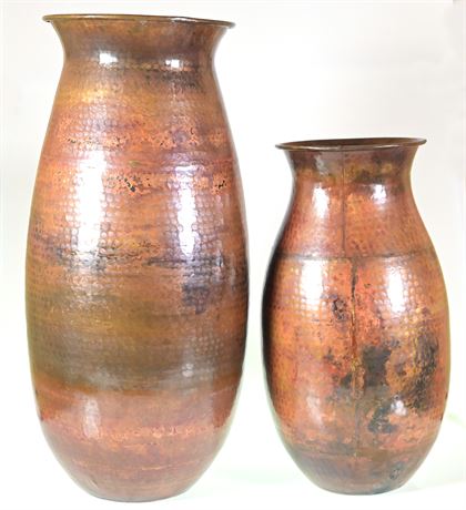 Pair of Hammered Copper Vases