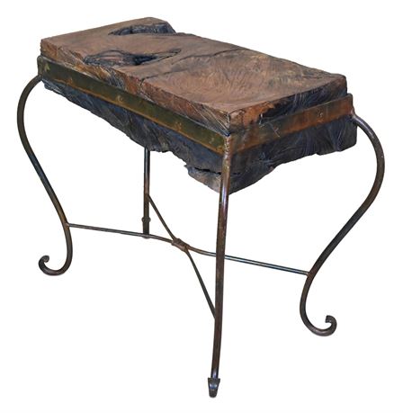 Wood Slab & Wrought Iron Side Table