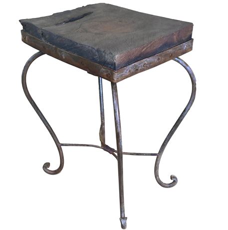 Wood Slab & Wrought Iron Side Table