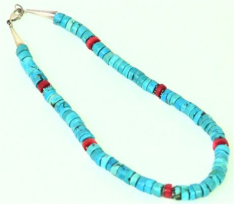 Turquoise & Coral Rolled Necklace