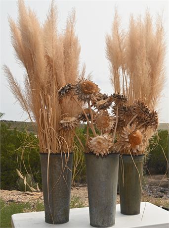 Three Galvanized Tin Vases