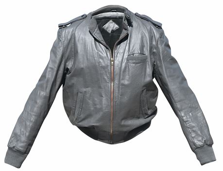 Men's Gray Leather Bomber Jacket