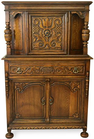 1920's Bernhardt Carved Oak Bar or China Cabinet