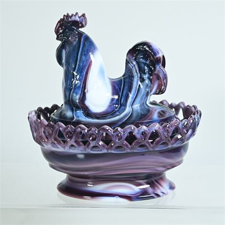 Imperial Slag Glass Chicken Covered Dish