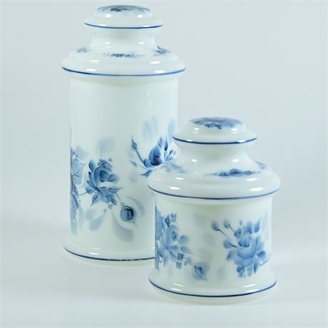 Pair of Hand Painted Milk Glass Canisters