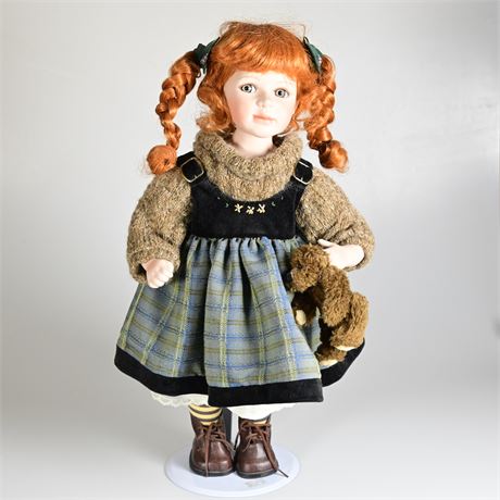 "Anna Green Gables" Porcelain Doll with Stand