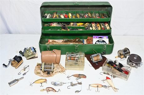 Vintage Tackle Box and Fishing Accessories