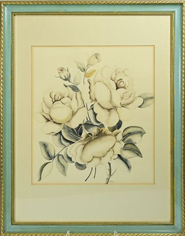 Original Watercolor on Paper in Vintage Frame