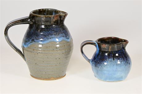 Pair of Hand Thrown Pottery Pitchers