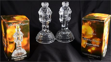 Pair of 8" Crystal Nutcracker Candlesticks