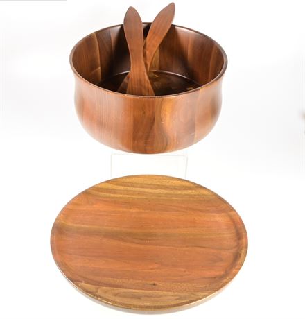 Walnut Salad Serving Set with Lazy Susan