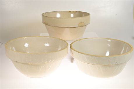 3 Antique Stoneware Mixing Bowls