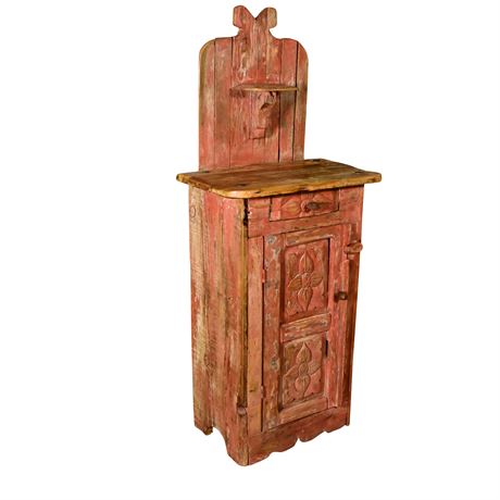 Carved Rustic Side Table with Shelf