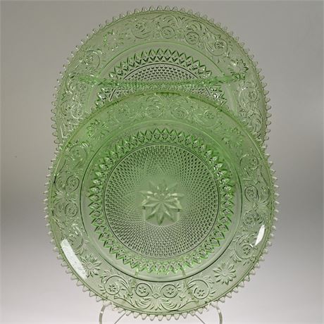 Vintage Indiana Glass Tiara Chantilly Green Serving Dishes