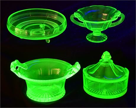 Vintage Vaseline (Uranium) Glass Candy and Nut Dishes