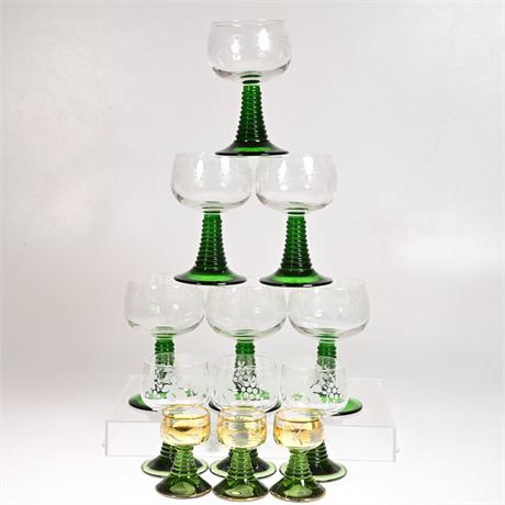 Luminarc Romer Green Etched Grape Spiral Goblets