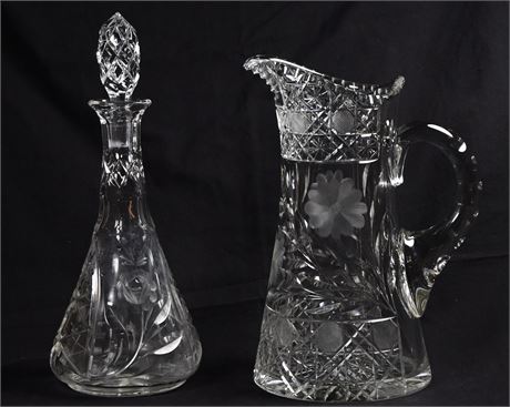 Cut Glass Pitcher and Decanter