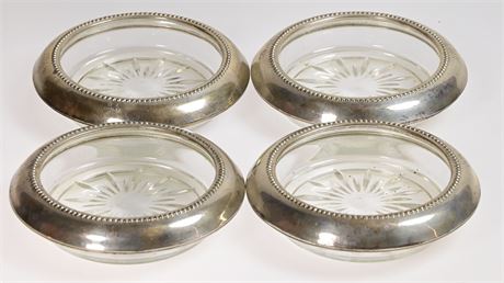 Set of (4) Glass and Sterling Coasters