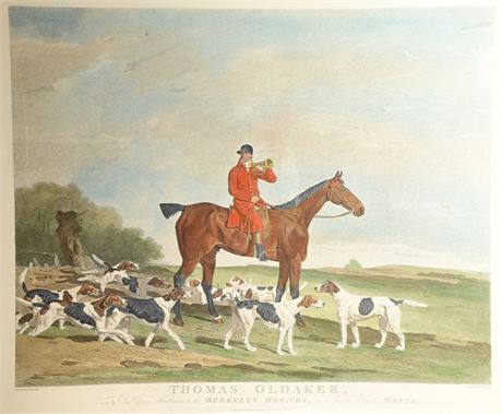 Antique 1810 Woodman Color Engraving Thomas Oldaker Hounds B. Marshall